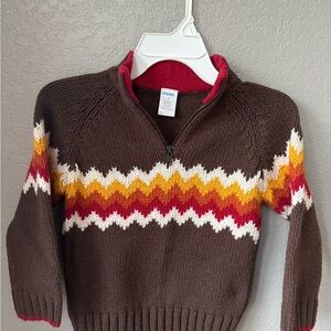 Gymboree Brown Sweater with Red, Yellow, and White Zigzag